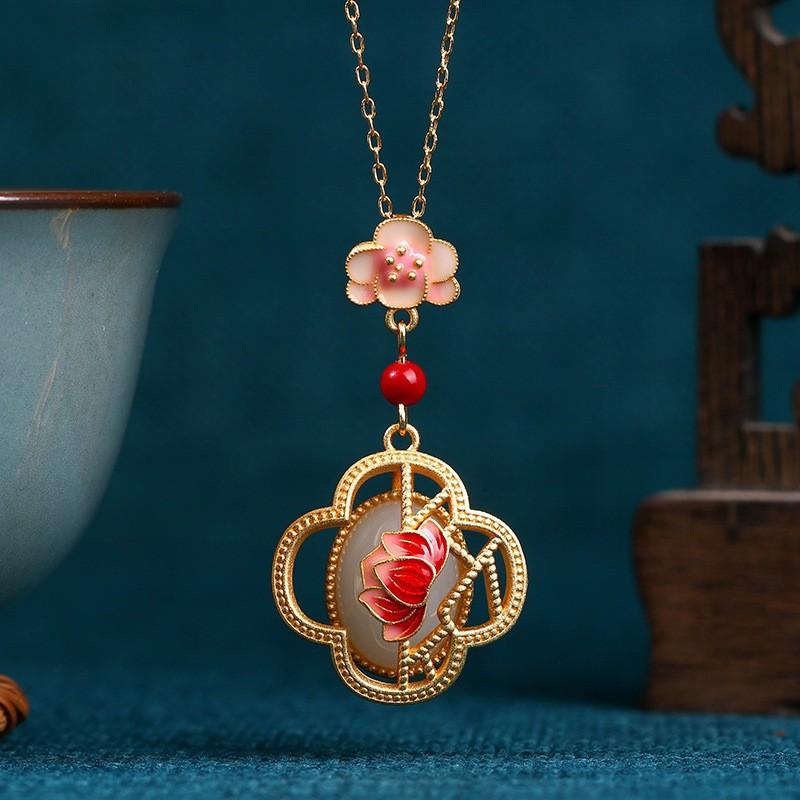Meier New chinoiserie chinese style enamel imitation jade necklace summer women's classy hot style