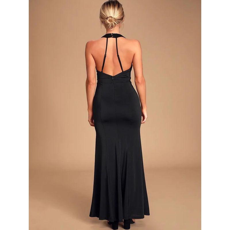 Foreign Trade Order Lu's Tight Sheath Sexy Black Deep V-neck Backless Niche Hepburn Style Banquet Formal Dress Dress