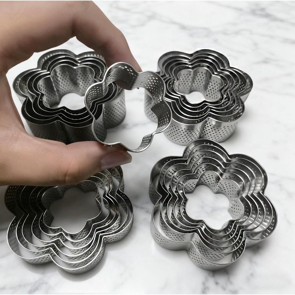 Flower Shaped Tart Ring Perforated Design Mousse Cake Ring Versatile Cookie Cutter Mold For Baking