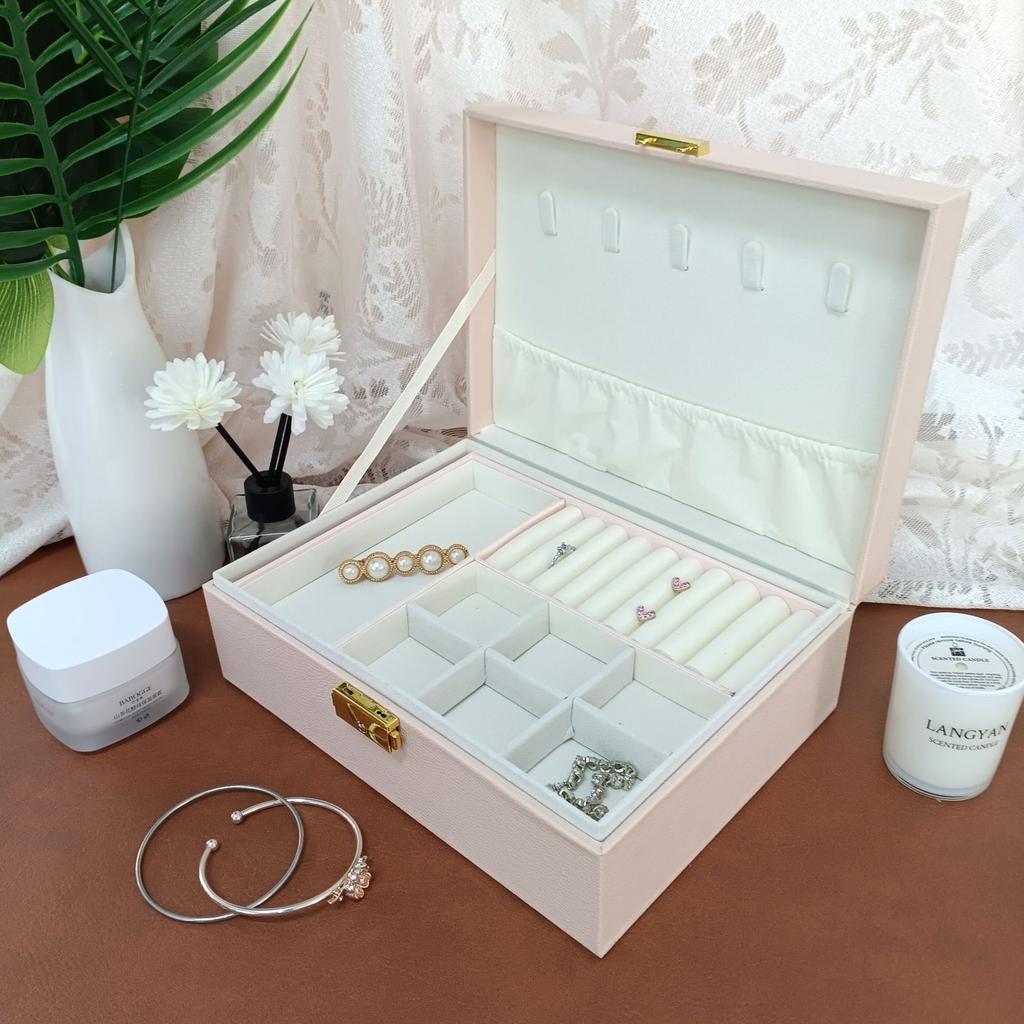 Double-layer locked storage box, jewelry box, jewelry box, stud earrings, ring box, necklace, jewelry packaging box.