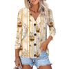 Women's Fashion Casual Print Button-down Shirt 3/4  Sleeve Tops