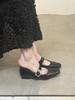 Square head light mouth silver single shoes women's spring 2025 French temperament word with evening commute low heel Mary Jane shoes