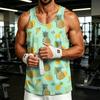Men's Casual Hawaiian Print Outdoor Sports Tank Top Sleeveless Round Neck Summer Beachwear Lightweight Breathable Fabric