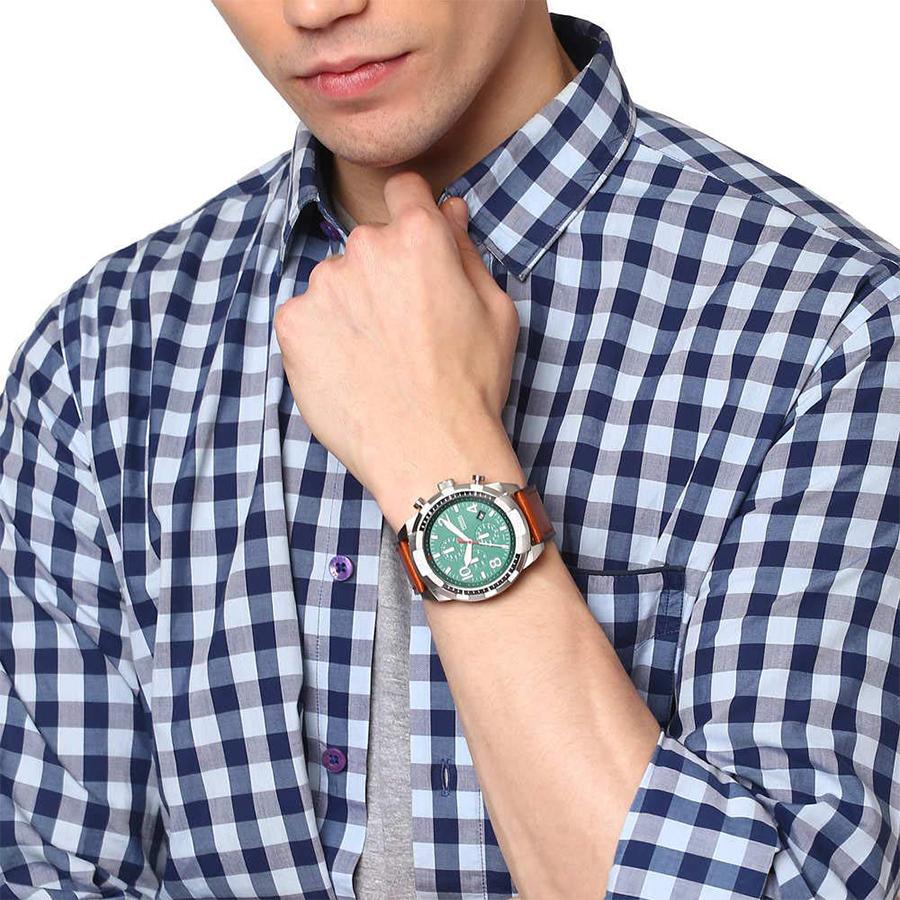 Fossil Bronson Chronograph Green Dial Leather Strap Quartz FS5738 Men's Watch