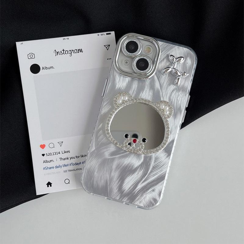 Bear Mickey Mouse Mirror Mobile Phone Case Is Suitable For Iphone17Promax Fine Hole Anti-Drop Apple 16 Advanced Sense 15