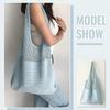 Women Retro Summer Hobo Bag Mesh Hollow Tote Bag Trendy Flower Knitted Shoulder Bags Casual Beach Purse Blue