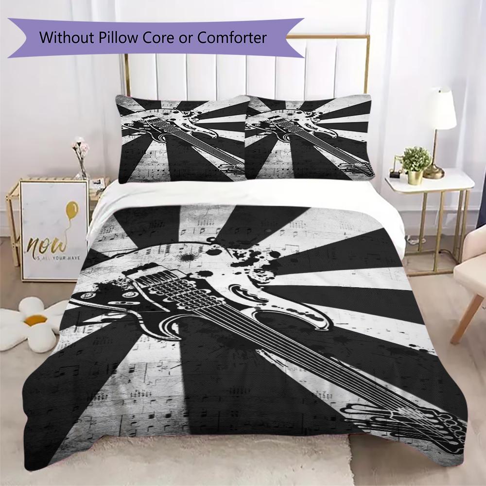 1PC Electric guitar Theme Bedding Quilt Set Quilt Cover Pillowcase Home Decoration Birthday Gift (1 * duvet cover + 2 * pillowcase, without core)A3
