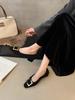 2025 autumn new metal square buckle light mouth single shoes women's thick heel square head commuting Mary Jane shoes