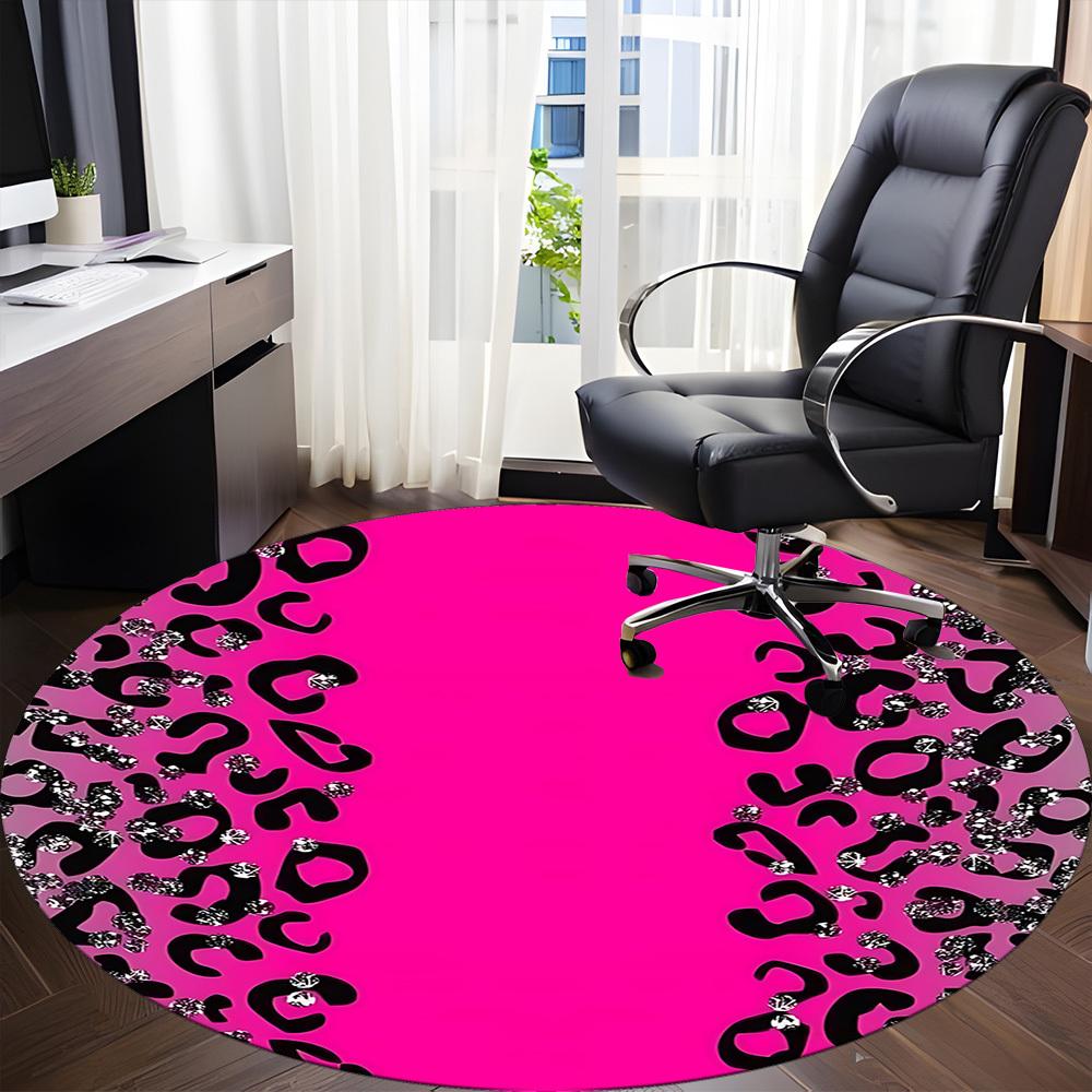 1pc Leopard Print Pink Office Round Rug, Non-slip, Soft and Durable Office Rug for Interior Decoration, Perfect for Office, Beautiful Decoration yy260