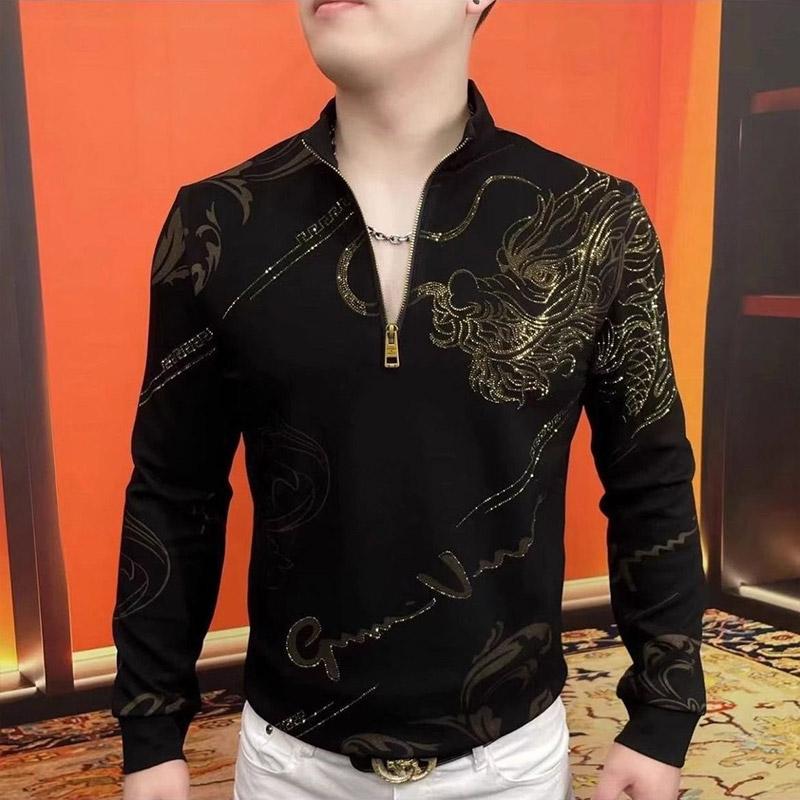 Autumn Winter KPOP Fashion Style Harajuku Slim Fit Ropa Hombre Loose Casual All Match T-shirts Insert O Neck Zipper Sweatshirt