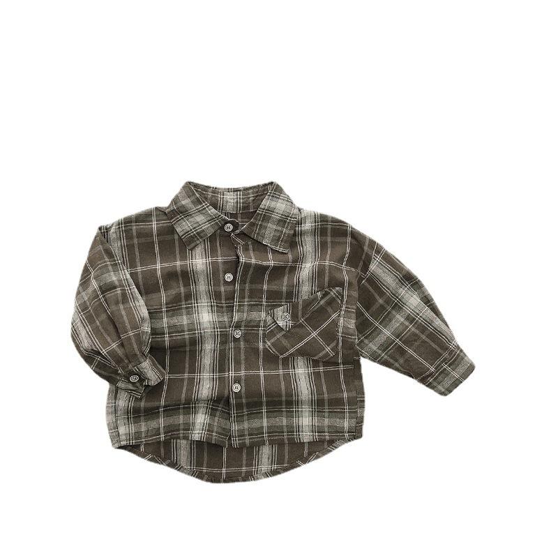 Vintage Korean Style Kids Plaid Long Sleeve Shirt Lightweight Outerwear For Boys Girls