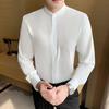 Scissors Stone Autumn Men's Mandarin Collar Slim Fit Long Sleeve Shirt - Korean Style, Solid Color, Trendy Casual.