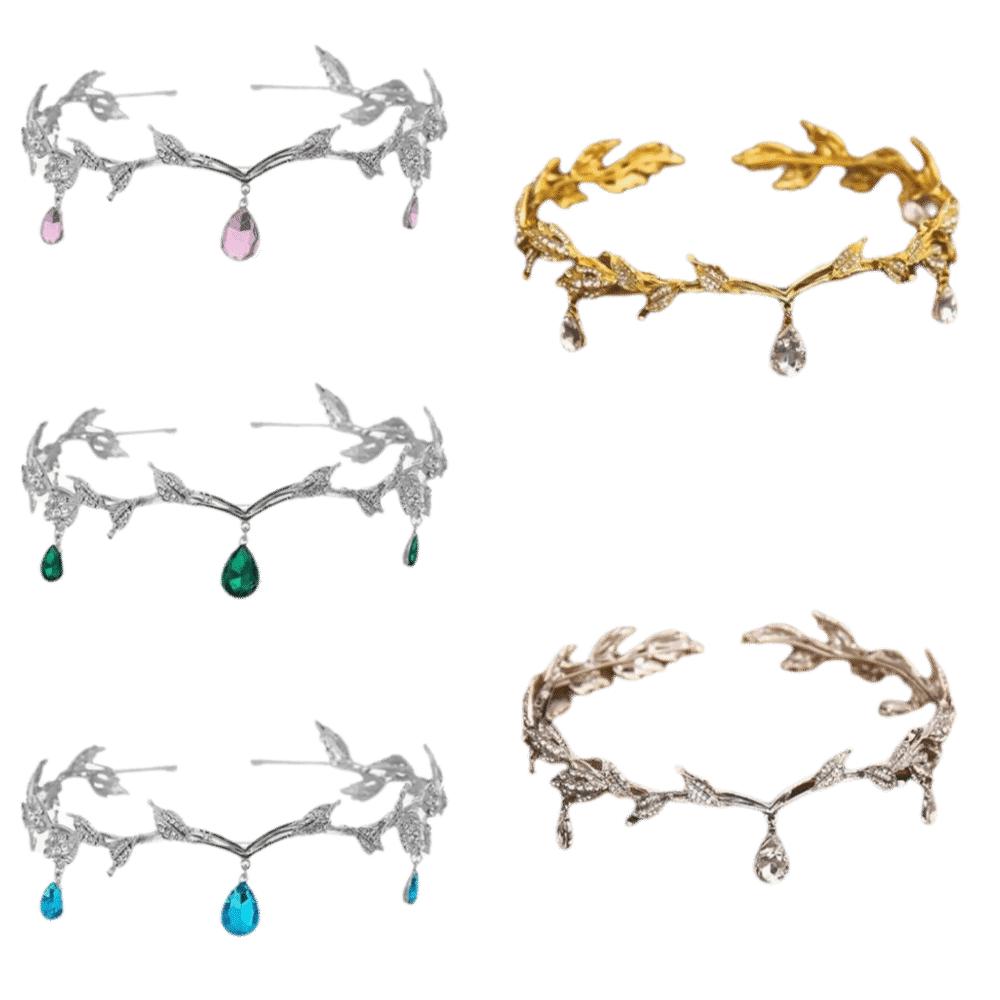 Liście Elficka Tiara Tiara z Cyrkoniami Bandana Styl Vintage Korona Wróżki Kobiety