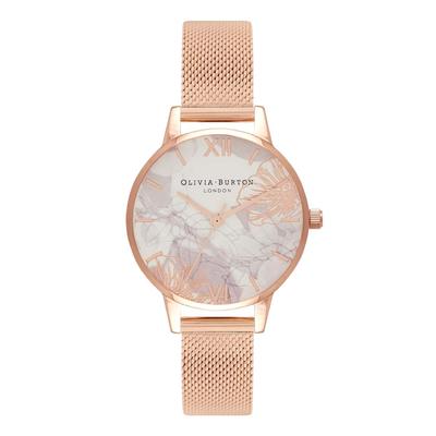 Autorizovaný distributor hodinek Olivia Burton OB16VM11 Abstraktní květinový vzor Rose Gold Mesh [OLIVIA BURTON] Dámské