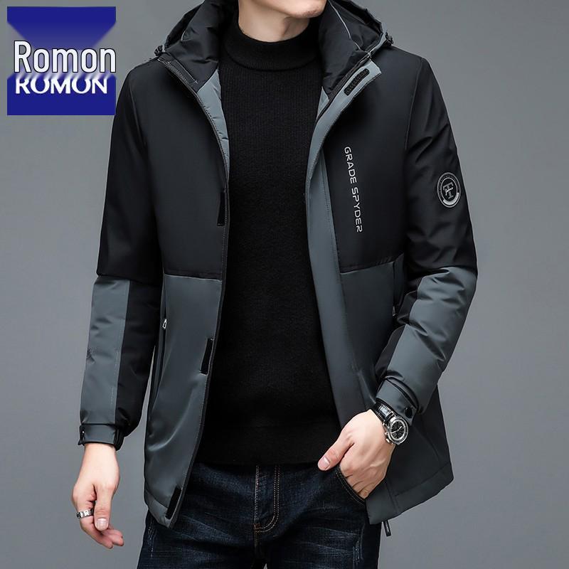 

Romon Men s 2025 Autumn/Winter Thick Warm Down Jacket - Casual Cotton-Padded Outerwear 3XL for 145–160 lbs сірий колір