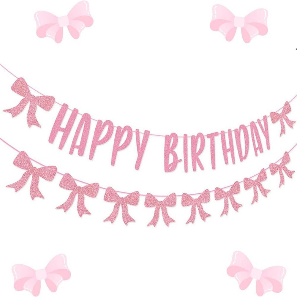 

Shiny Cards Happy Birthday Banner Pink Bow Pink Glittler Backdrops Birthday Party