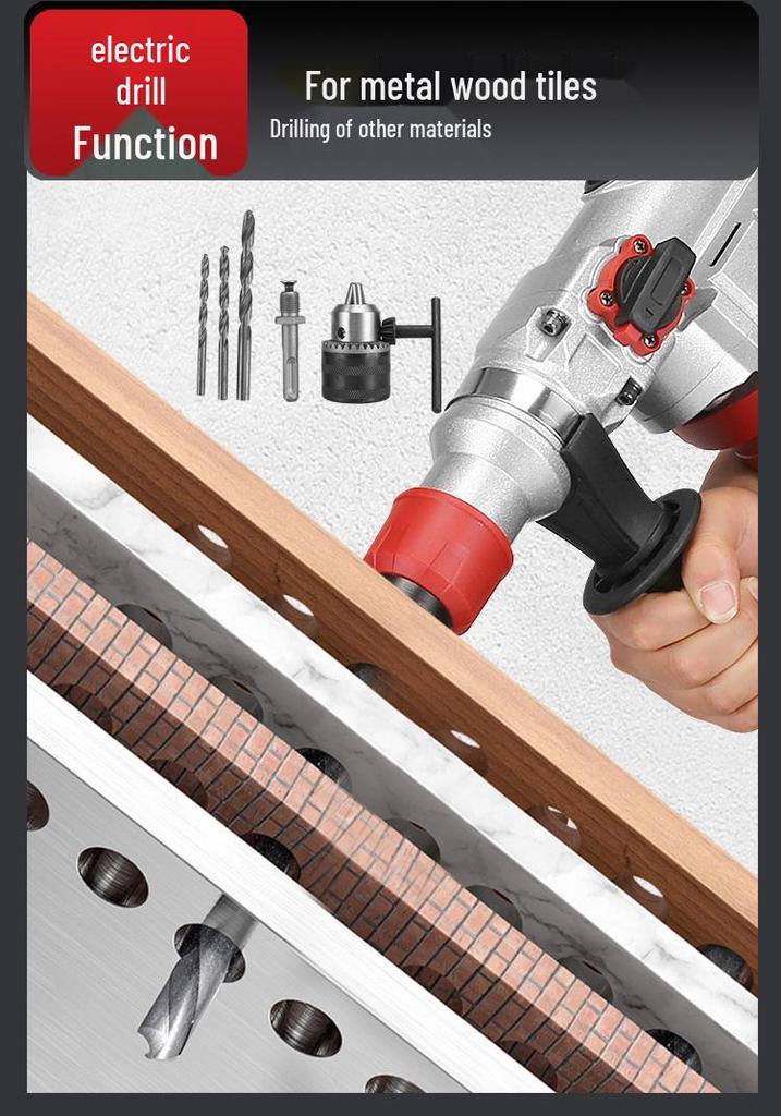 Dual-Use Electric Hammer & Pickaxe: Multi-Function High-Power Impact & Electric Drill for Concrete and Household Use.