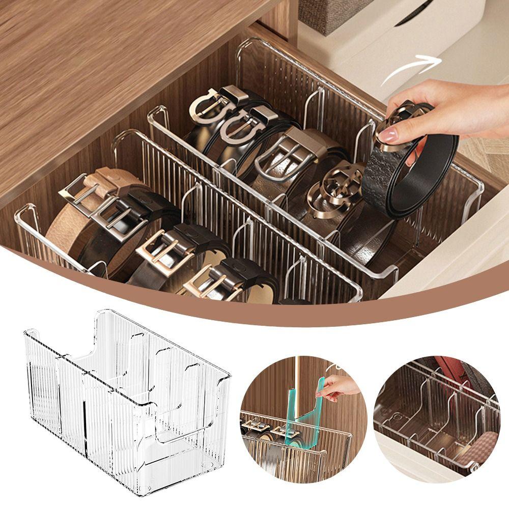 Acrylic Belt Storage Box with Removable Mesh Partition Display Box Waist Tie Scarf Organizer