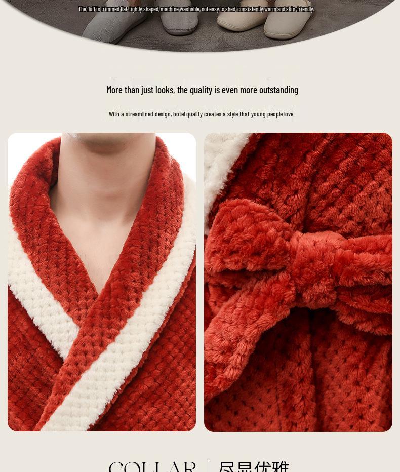 Autumn/Winter Unisex Plus Size Pineapple Plaid Fleece Bathrobe