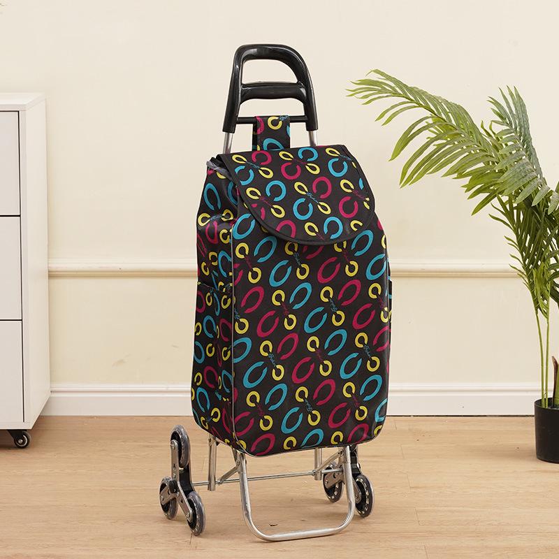 Portable Folding Trolley Cart for Seniors - Floral Pattern, Large Capacity for Grocery Shopping and Home Use