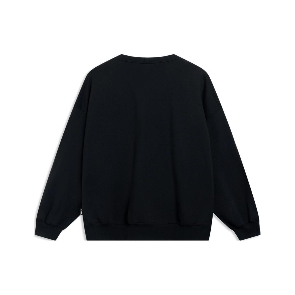 Li-Ning Daily Progress Cartoon Print Loose Crew Neck Sweatshirt Unisex Tops Black AWDT315-2