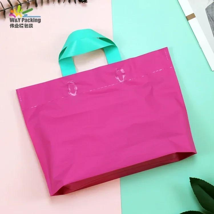50pcs Clothing Handbag Solid Plastic Frosted Shopping Bag Double Sided Printing Peach Heart Checkered with Bottom Packaging Sack