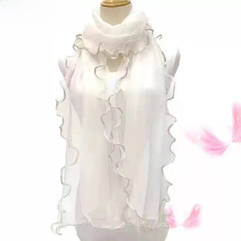 Gold Silk Ruffled Scarf: Elastic, Warm, and Curled for Dance or Daily Wear