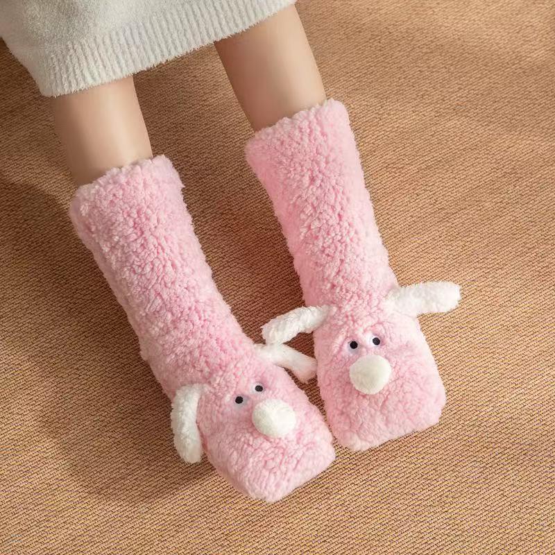 Winter Warm Cartoon Puppy Plush Sleep Socks Snow Socks Home Leg Warmers