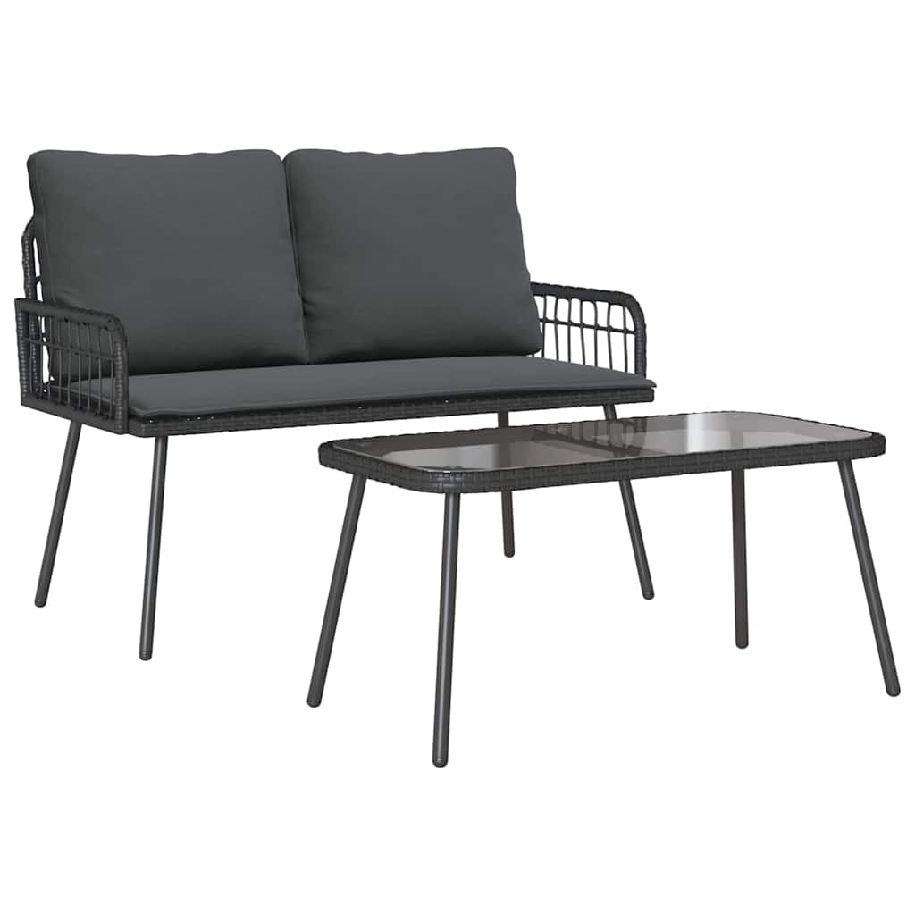 Outdoor Dining Set with Cushions 2 pcs Black Poly Rattan