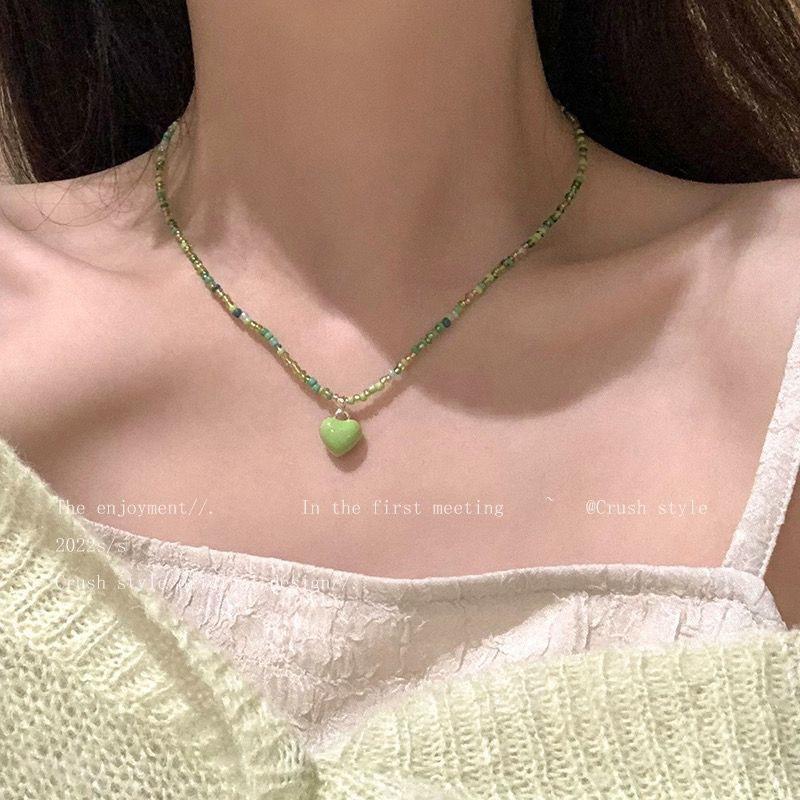 Multi-color ~ candy color beaded love necklace cute girl collarbone chain summer new necklace