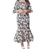 Spring new printed waist and thin exotic long-sleeved medium and long dress women