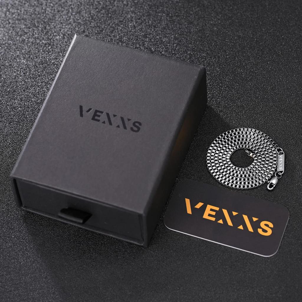 VEXS Venetian Chain Necklace for Men, 2mm Wide, 18K Gold Plated Box Chain, Unisex, 45cm, 50cm, 55cm, 60cm, 65cm (2mm White Gold Square, 55.00)