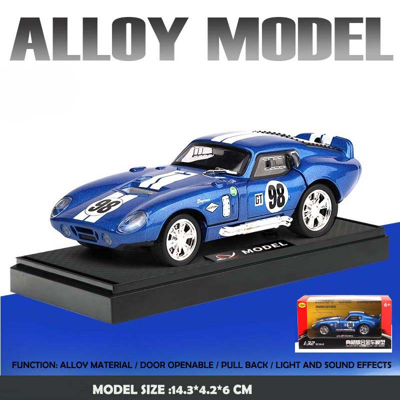 Simulation 1/32 Ford Shelby Cobra Sports Car Model Sound and Light Pull-Back Toy Vehicle Boy Ornament Collection Miniature Voiture