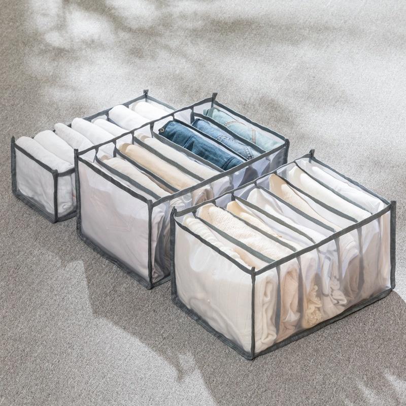 6/7/9/11 Grids Washable Jeans Compartment Storage Box Closet Clothes Drawer Mesh Separation Box Stacking Pants Storage Artifact