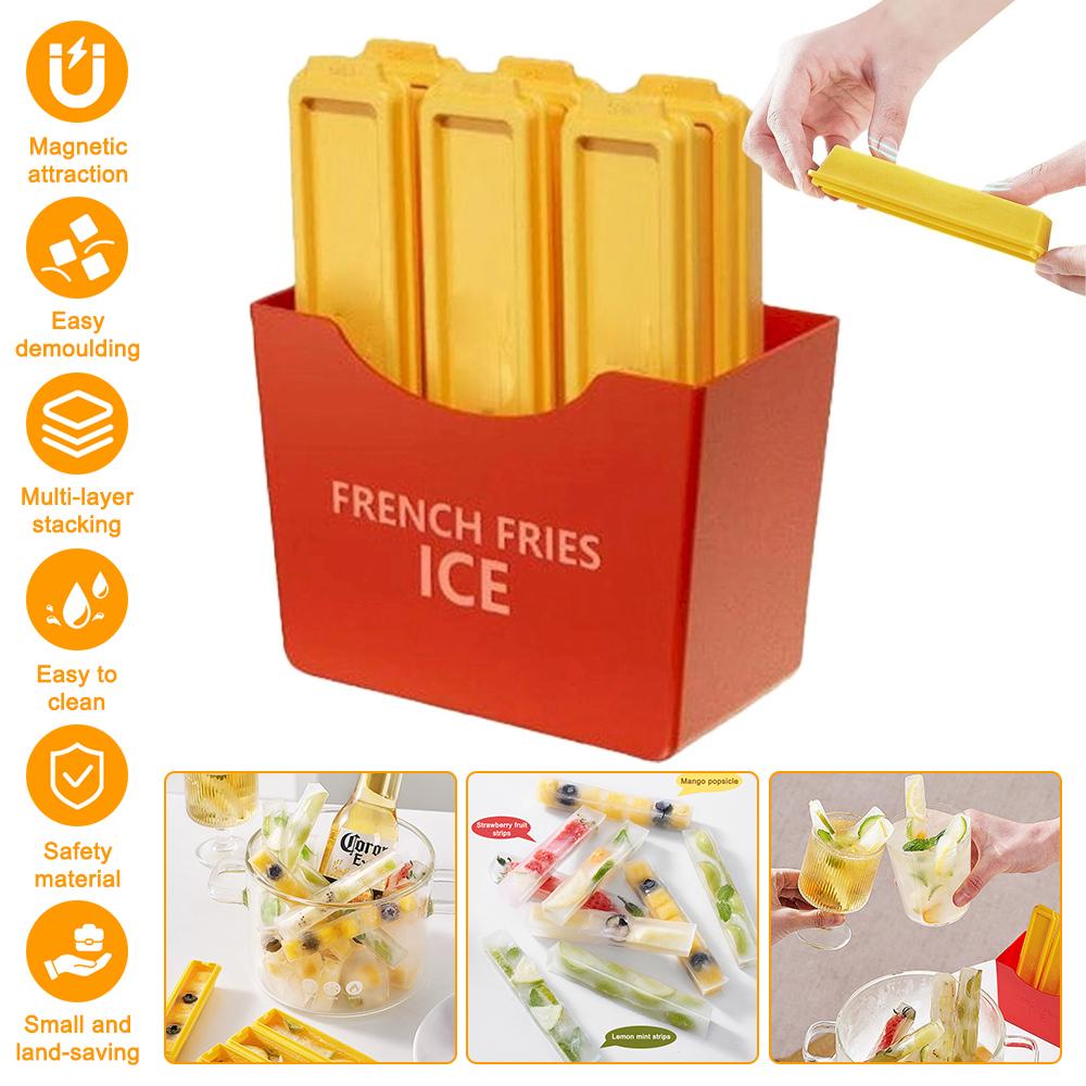 6Pcs French Fries Ice Cube Mould Tray Reusable Silicone Freezer Trays Space Saving DIY Popsicle Mould for Food Freezing Molds