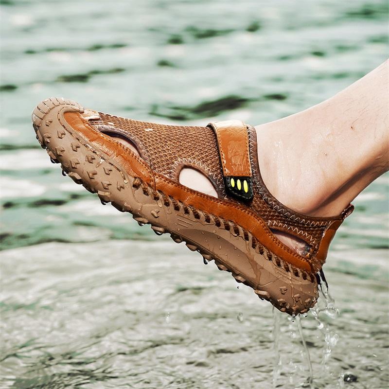 Summer Men Sandals Genuine Leather Mens Casual Shoes Outdoor Men Leather Sandals for Men Beach Shoes Roman Mens Shoes