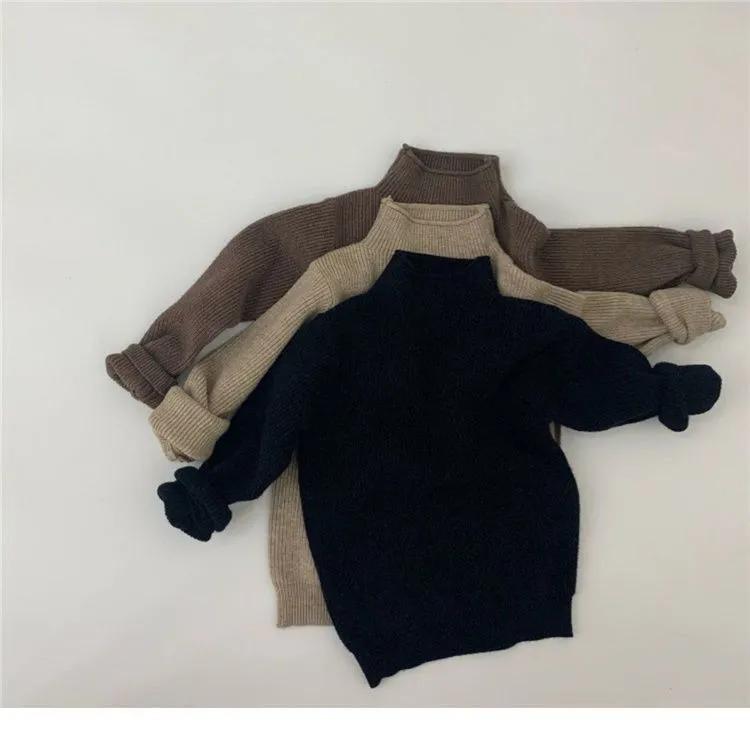 Children's Autumn/Winter Solid-Color Crewneck Knit Sweater Solid-Color Minimalist Long-Sleeve Pullover Top