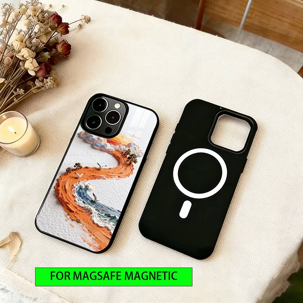 Monochrome Oil Painting Phone Case For iPhone17,16,15,14,13,12,11 Plus,Pro Magnetic with Magsafe Wireless Charging