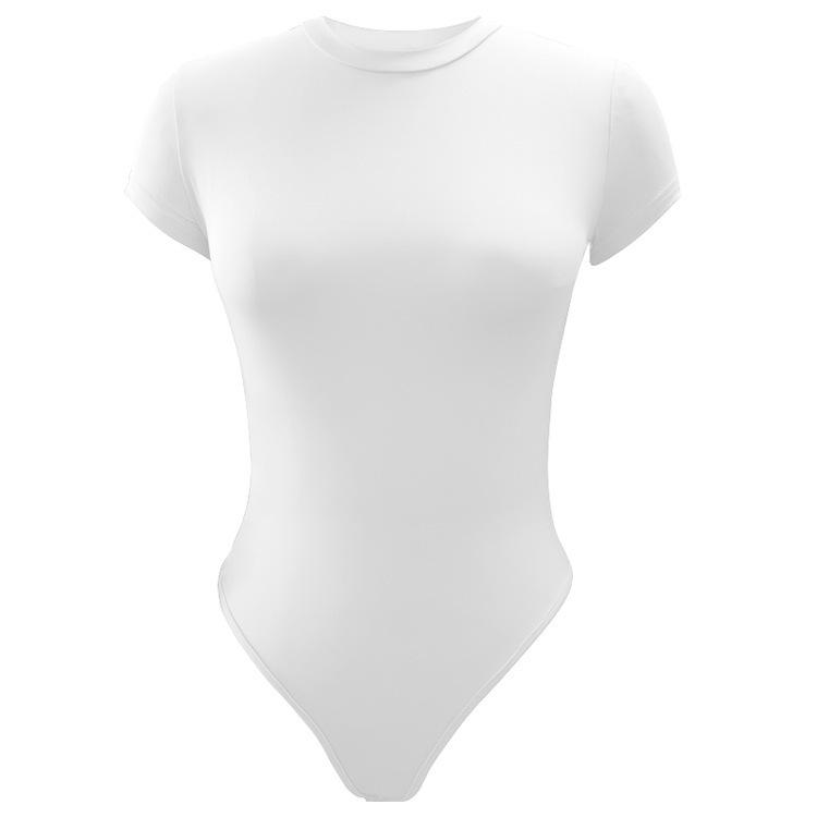 2025 Women's Slim-Fit Casual Round Neck Bodysuit - Solid Color Short Sleeve T-shirt