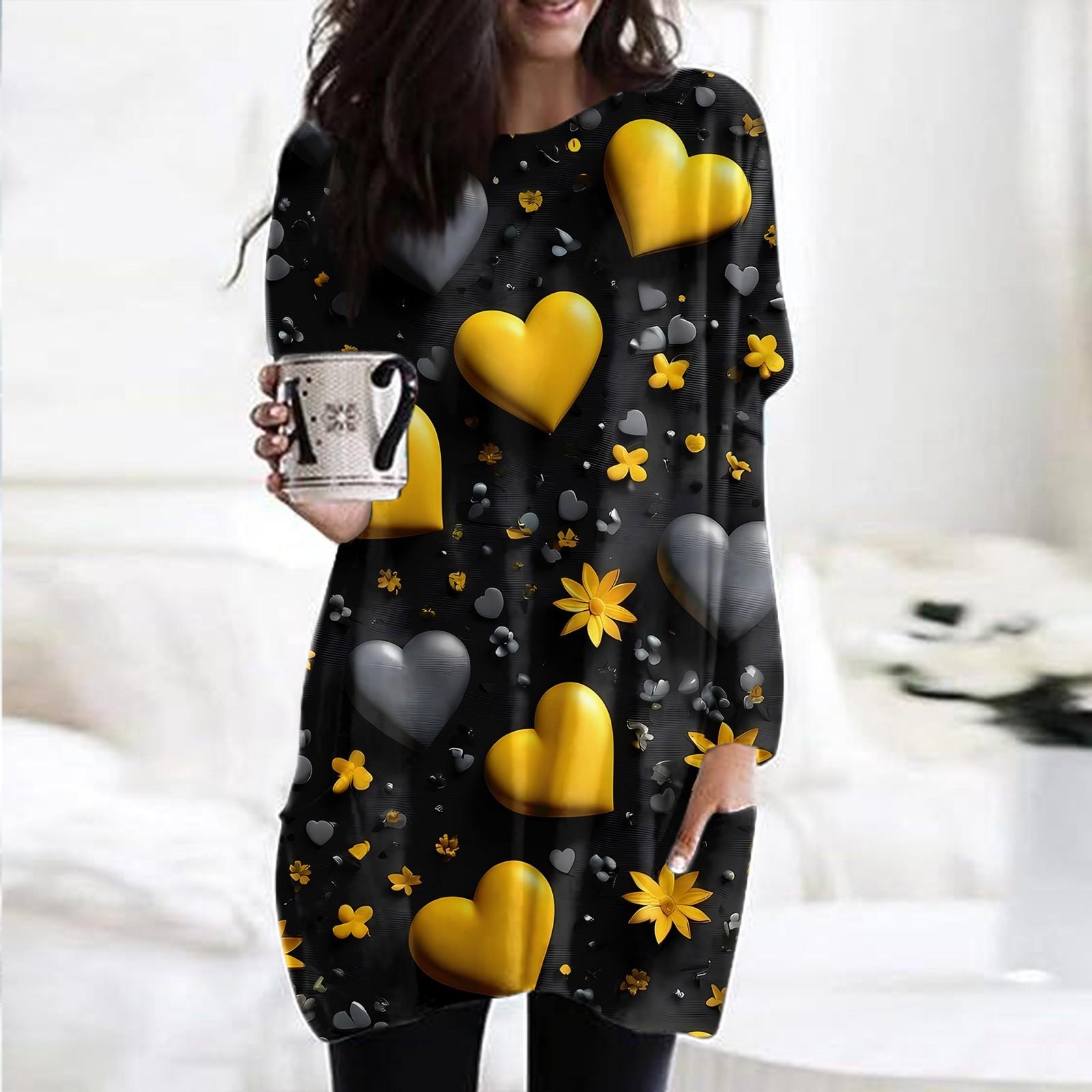 

Женский модный повседневный топ с длинным рукавом и круглым вырезом ко Дню святого Валентина с принтом в виде сердца S