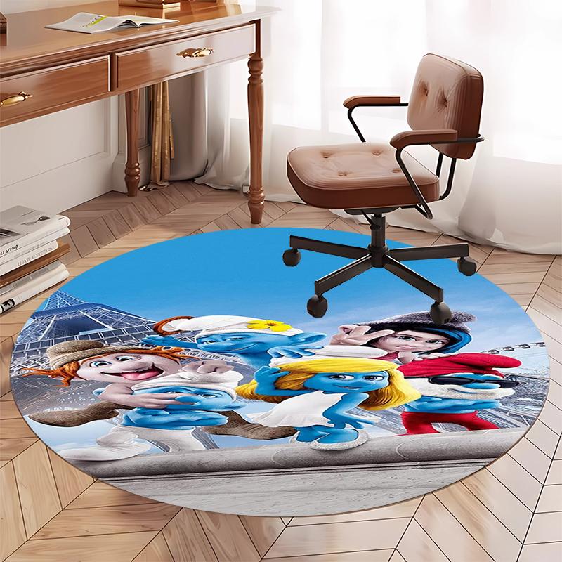 The Smurfs Printed Round Rug Carpet Chair Rug Area Rug Entryway Doormats,for Office Chair Living Room Bedroom Kitchen Room.