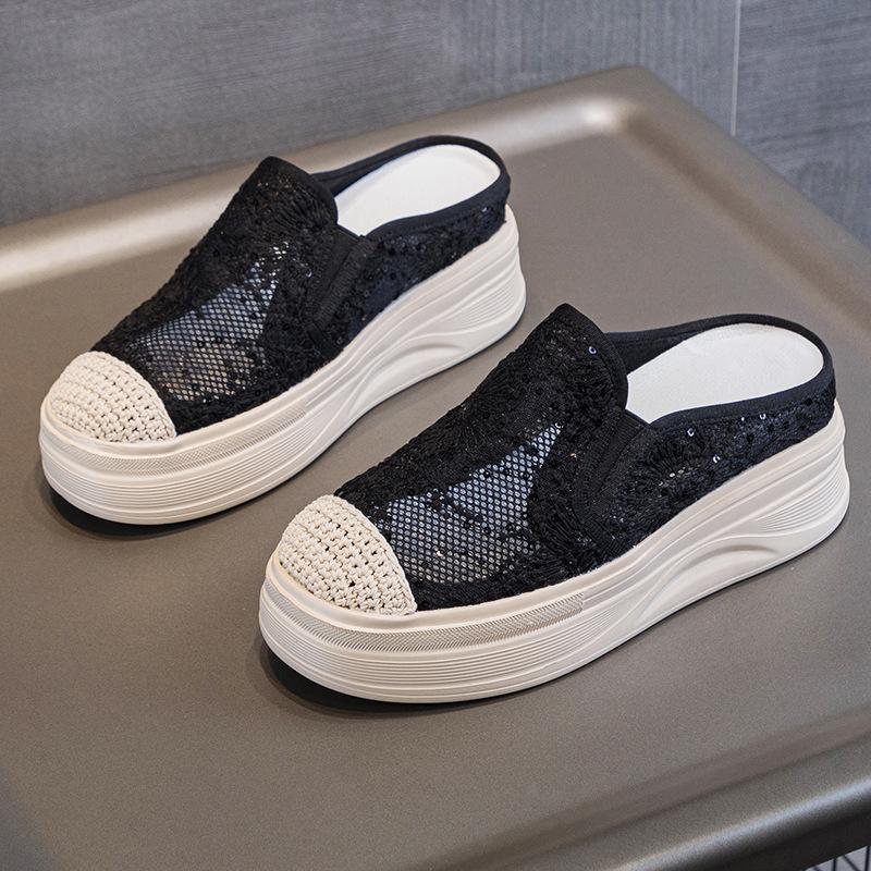 

Women Wear Sandals on The Outside, Thick-soled Shoes with Toe Caps, and Casual Half-flip-flops 40 чорний