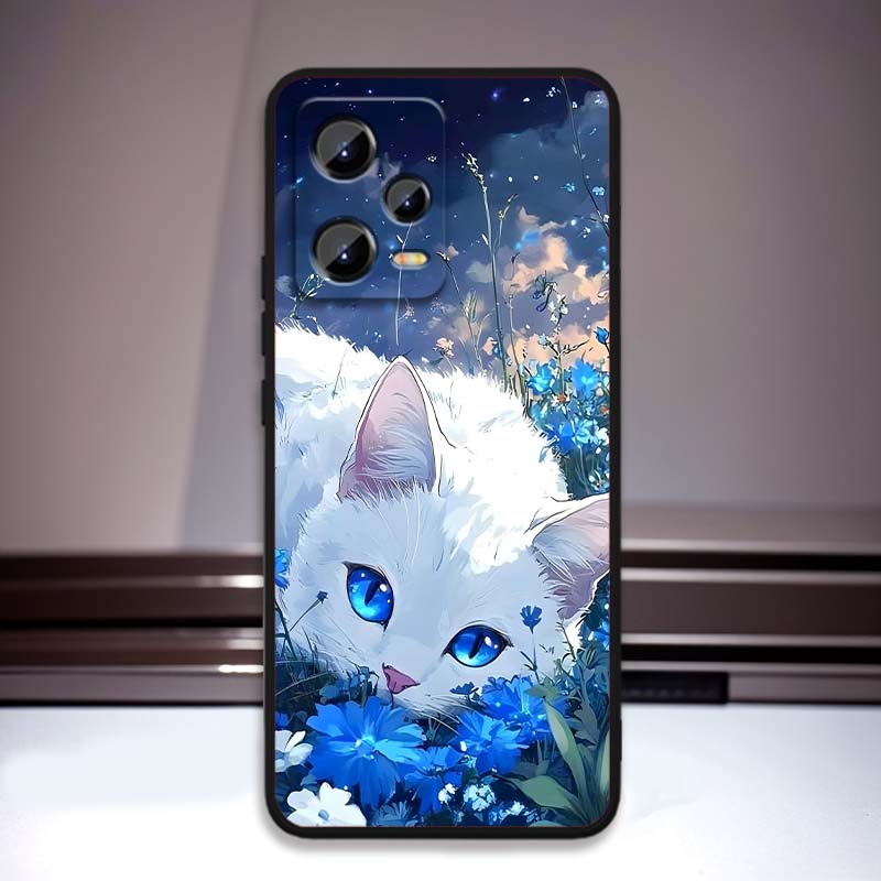 Cartoon Cat Cute For Xiaomi Redmi Note 15 14 13 12 12S 11E 11 11S Pro Plus 4G 5G Black Soft TPU Phone Case