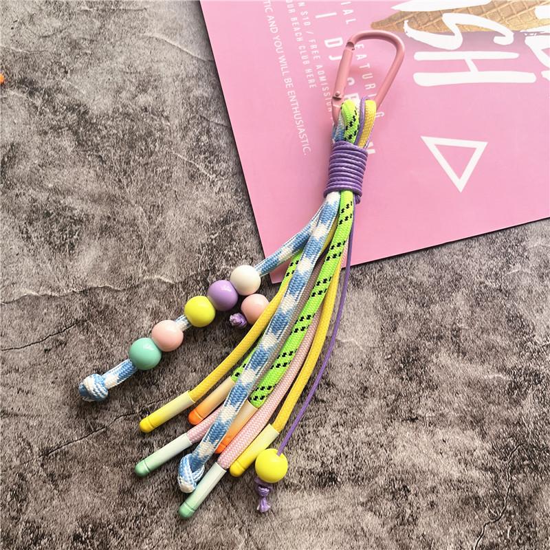 Barevný přívěsek na klíče s korálky, tašky, přívěsky, copánky, přívěsek na klíče od auta na telefon, malý držák na klíče od Fresh, prémiové doplňky