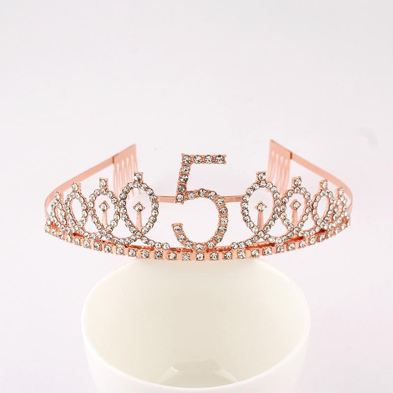 First Birthday Number Crown Water Diamond Headband  Ball Hair Accessory Anti Slip Cake  Decoration Alloy Hair Band