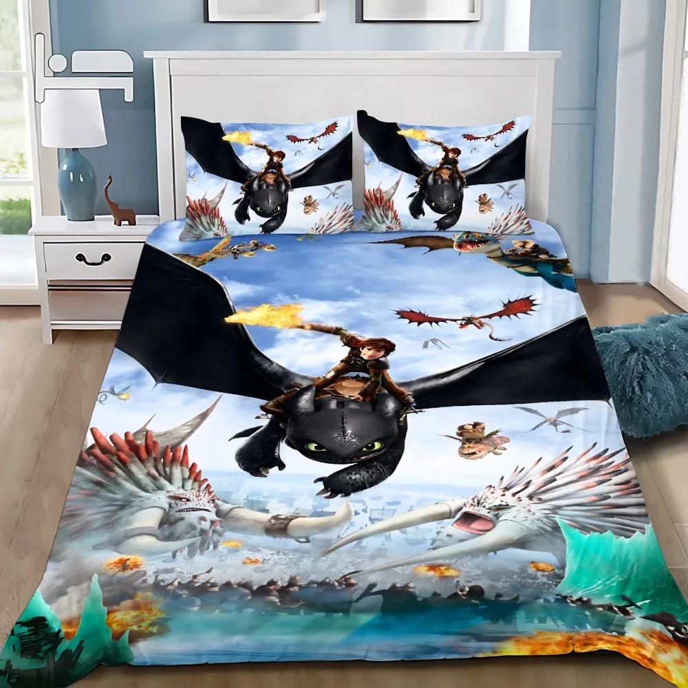 Duvet Cover Pillowcase Bedding Set Funny T-Toothless Adult Boy Girl Bedroom Decoration Children Gift Single Double Large Size