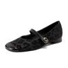 Inner height increase Spring and summer retro suede leopard print square head flat sole single shoes versatile soft sole word with Mary Jane shoes