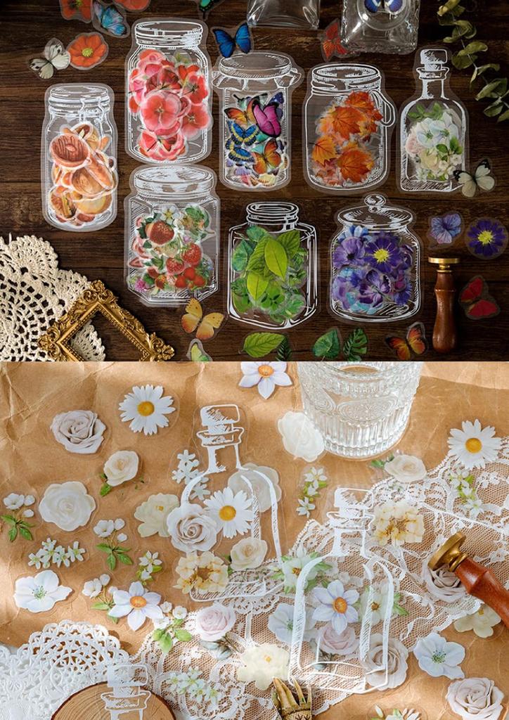 Moin Moin Sticker Flakes In a 35 Stickers Per Type X 8 Types Stickers In Bulk Clear White Green Purple Autumn Realistic Flower Glass 2404sl295 Bottle,
