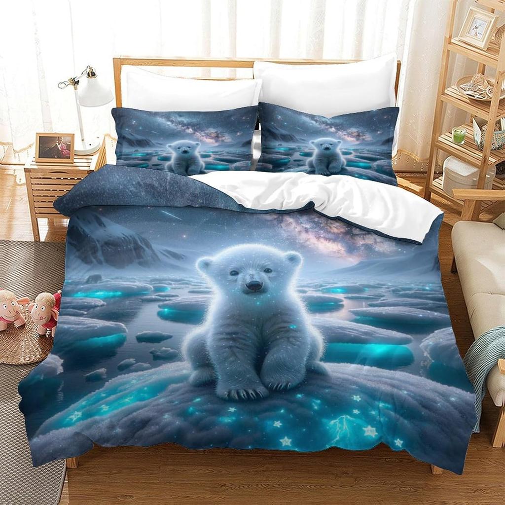 Polar Bear Duvet Cover Twin Queen Cute Arctic Animal Bedding Set Microfiber Lovely Bear Comforter Cover For Children Boys Teens