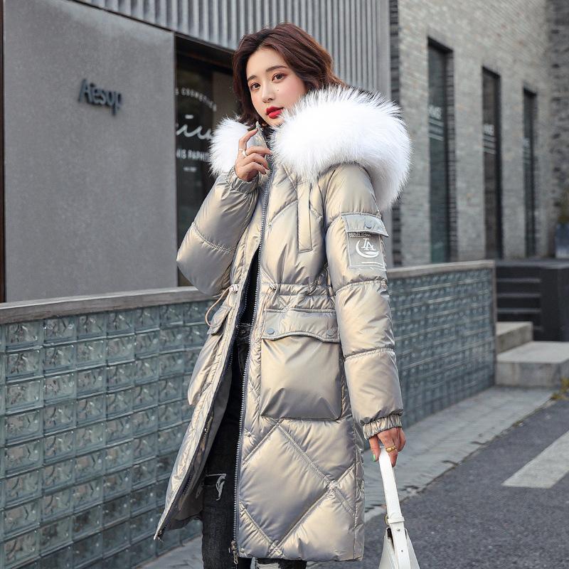 Lange losse winterjas voor dames, bontkraag met capuchon, dikke jas, donsjack, katoenen gewatteerde parka's
